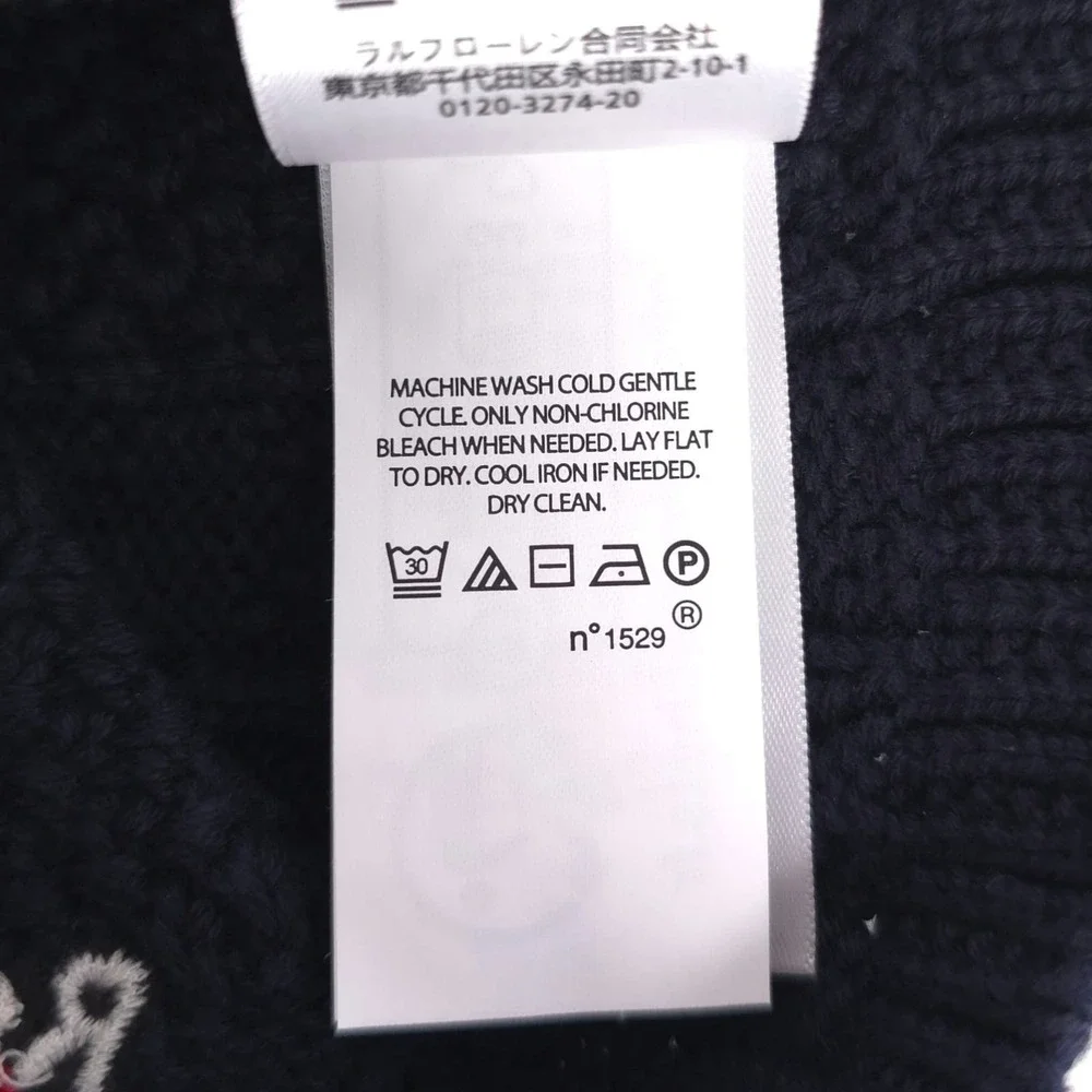 POLO RALPH LAUREN New Beanie One Size 7-16 Navy Blue Aran Cable Knit Embroidered